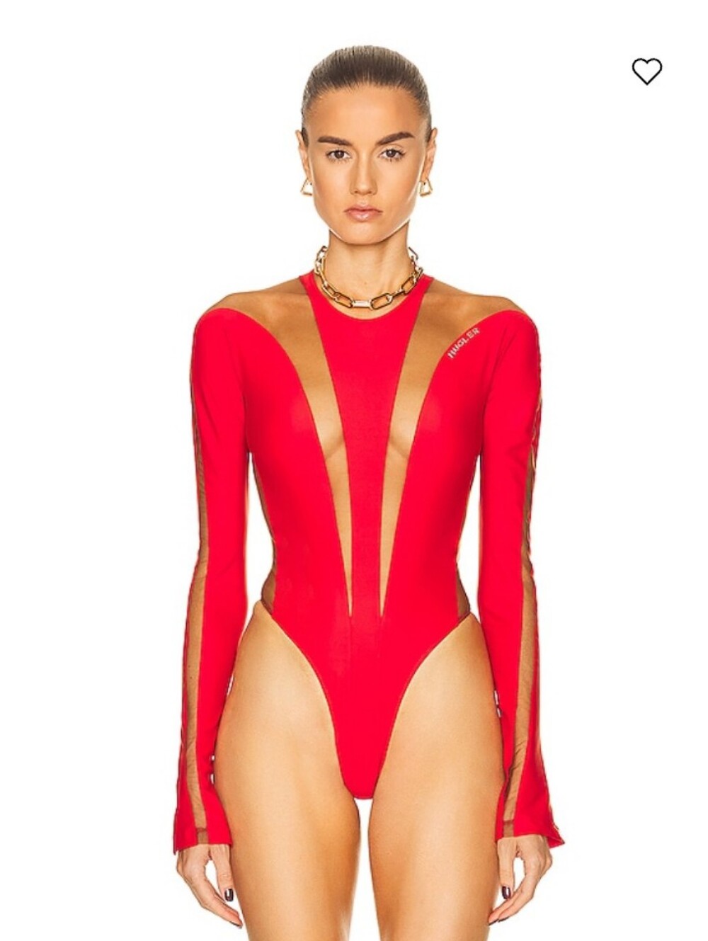 Mugler Illusion Shaping Sheer Panel Red / Beige One-Piece Bodysuit Size 36,US 4